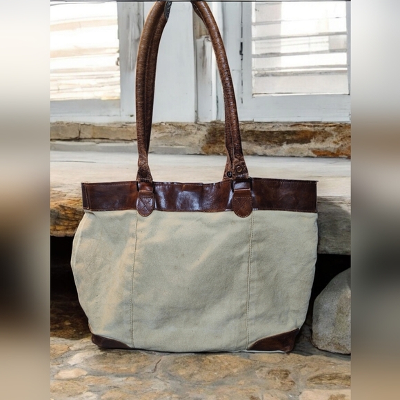 Mona B Upcycled Canvas and Vegan Leather Tote Bag - Picture 3 of 8